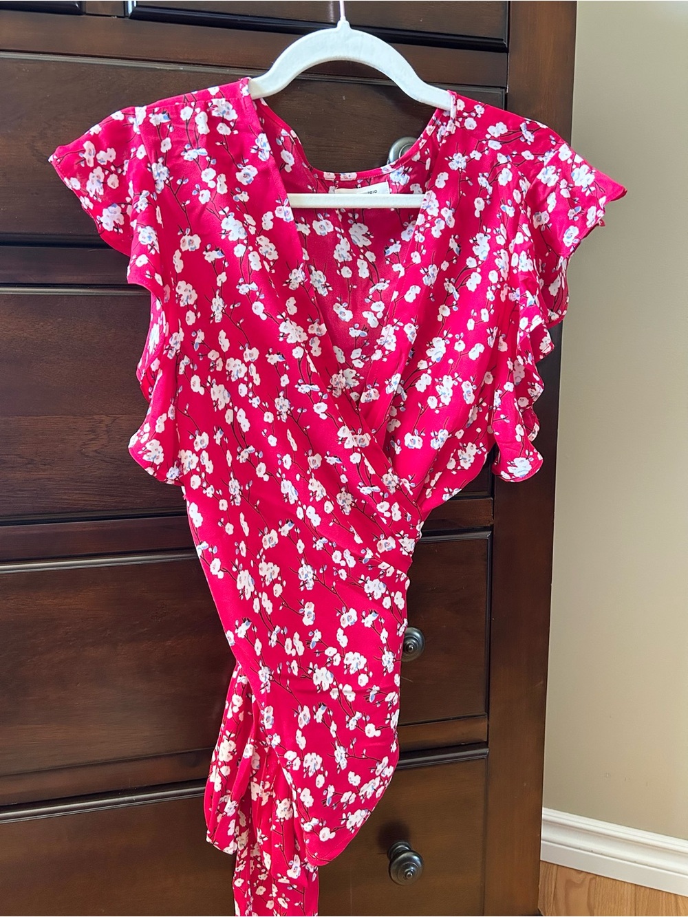 Max Studio Red Floral Wrap Top